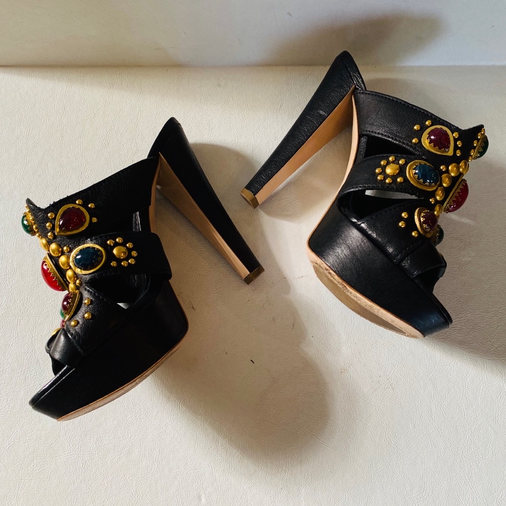 $750 Miu Miu Multicolor Stone Stud Platform 38.5 - image 8